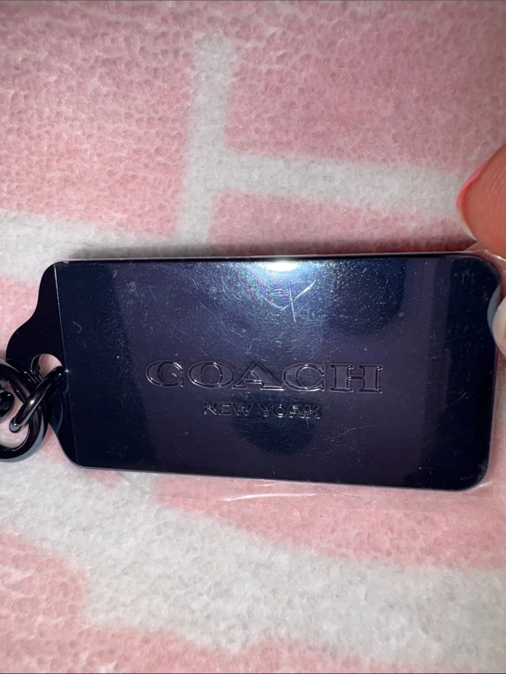 Coach Blue Metal  Rectangular Keychain Tag with Clip